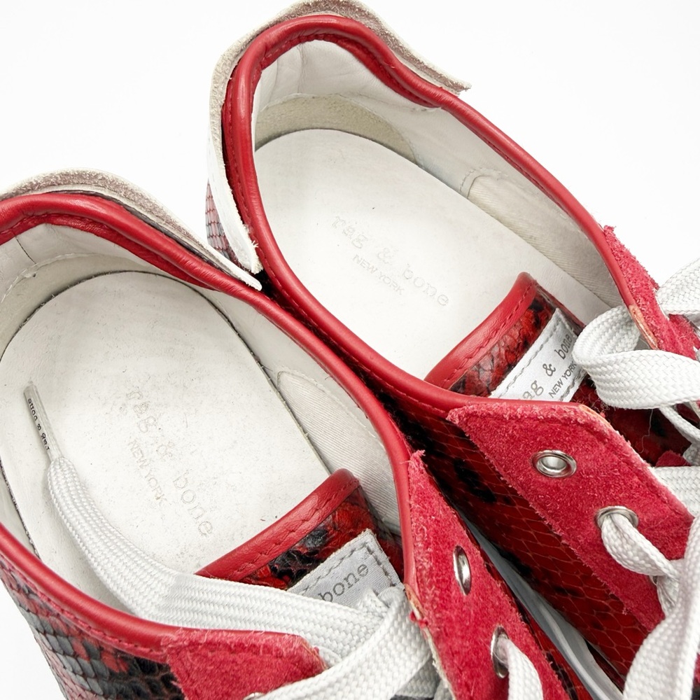 Rag & Bone RB Army Low Sneakers Red Suede Faux Snakeskin Print Size 38.5 - Picture 5 of 7